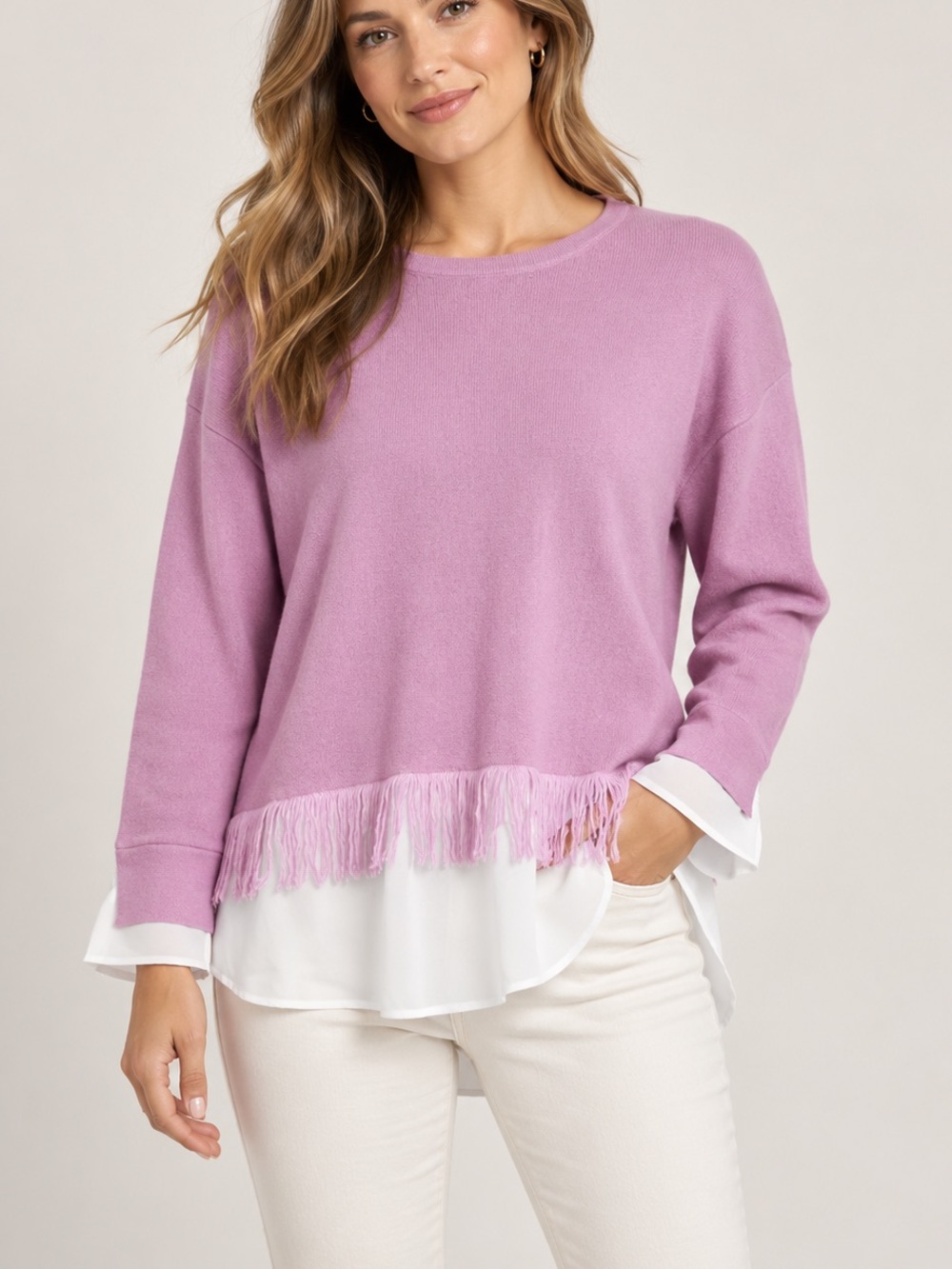 Tyler Boe 100% Cashmere Fringe Layered Sweater Pink Mallow M NWT